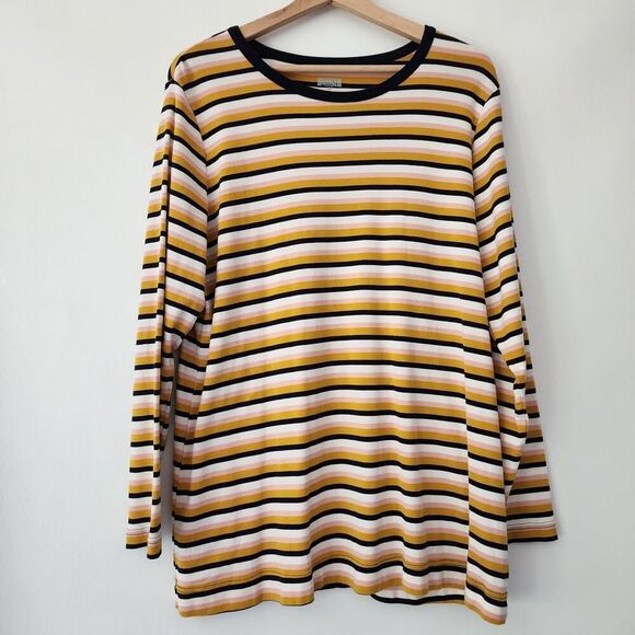 Duluth Trading yellow blue white striped long sleeve shirt‎ top womens size 1X - Picture 1 of 5